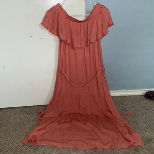 Lauren Conrad coral midi dress, off the shoulder